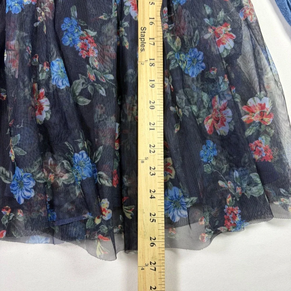Zunie Denim Floral Tulle Mixed Media Long Sleeve Cottagecore Dress Girls 10